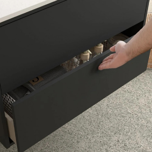 Mobile bagno sospeso 100 cm in legno nero opaco con lavabo - Atelier