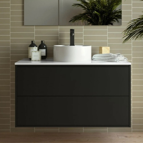 Mobile bagno sospeso 100 cm in legno nero opaco con lavabo - Atelier