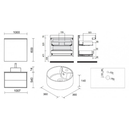 Mobile bagno sospeso 100 cm in legno nero opaco con lavabo - Atelier