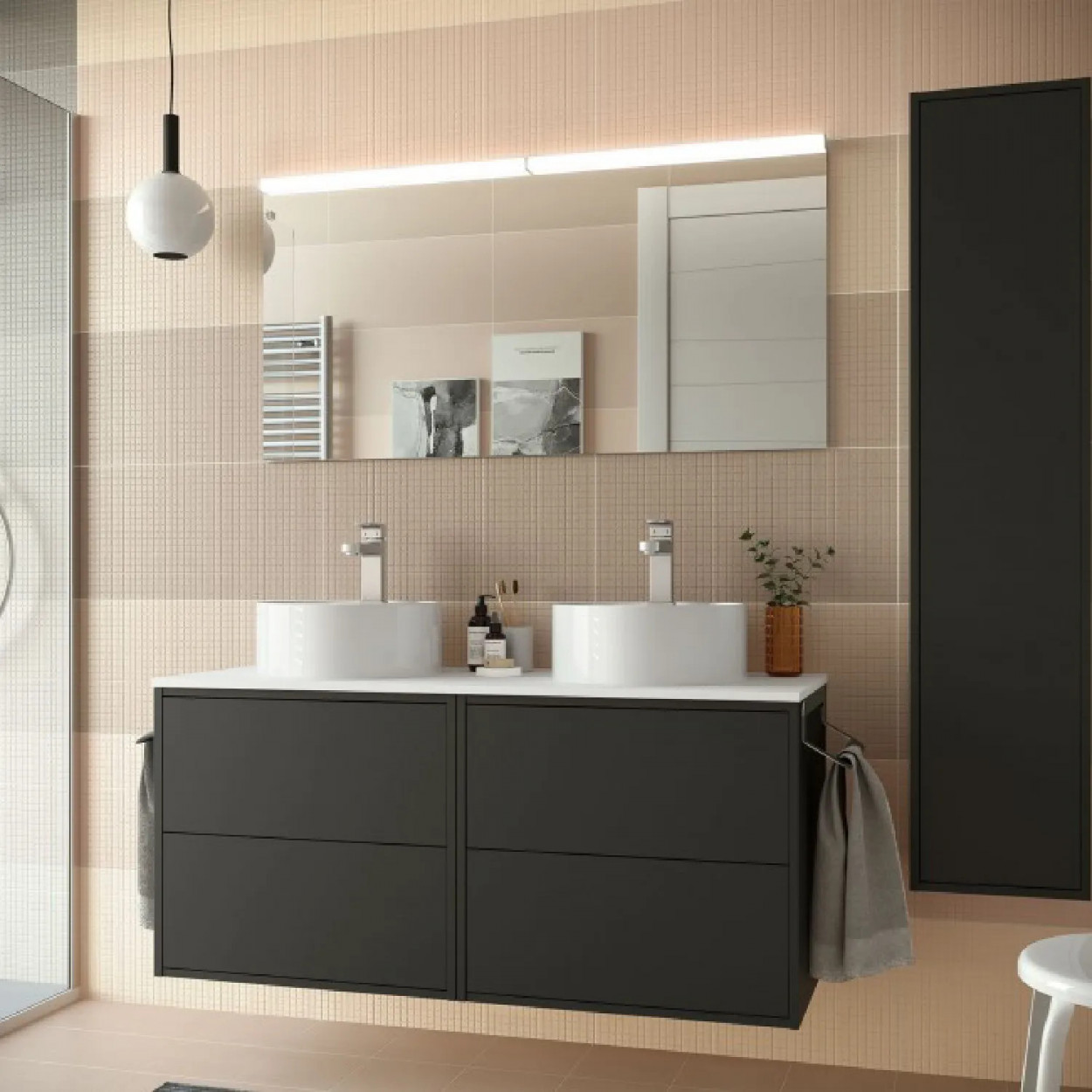 Mobile bagno sospeso 120 cm in legno nero opaco con doppio lavabo - Op