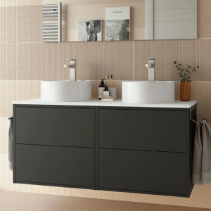 Mobile bagno sospeso 120 cm in legno nero opaco con doppio lavabo - Op 2