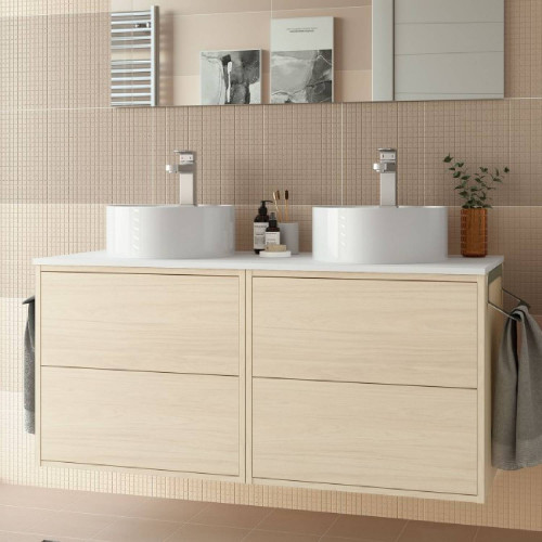 Mobile bagno sospeso 120 cm in legno nordick con doppio lavabo - Ophel