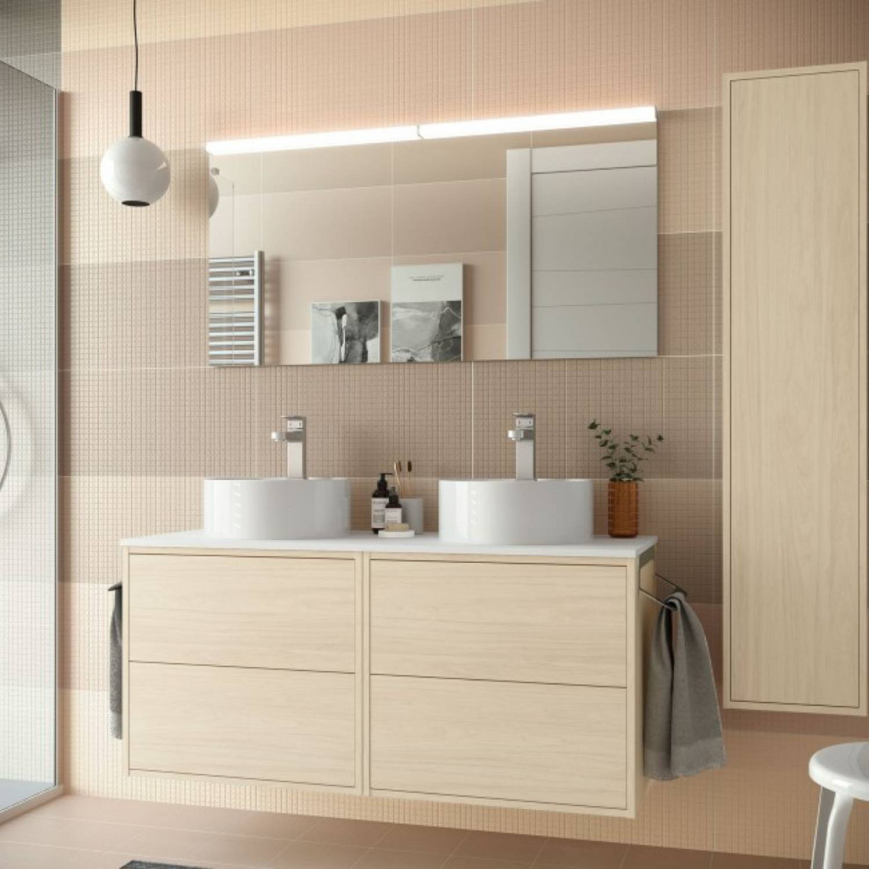 Mobile bagno sospeso 120 cm in legno nordick con doppio lavabo - Ophel