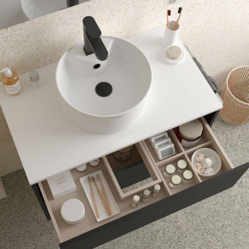 Mobile bagno sospeso 60 cm in legno nero opaco con lavabo - Ophelia