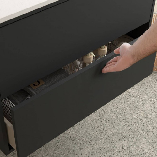 Mobile bagno sospeso 60 cm in legno nero opaco con lavabo - Ophelia