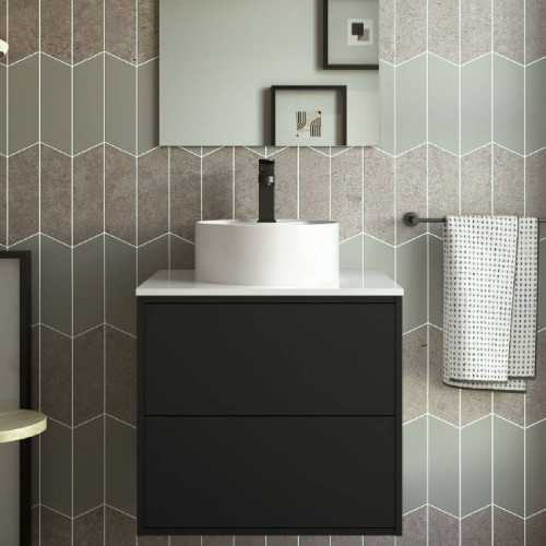 Mobile bagno sospeso 60 cm in legno nero opaco con lavabo - Ophelia