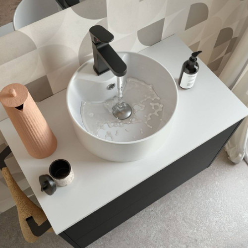 Mobile bagno sospeso 60 cm in legno nero opaco con lavabo - Ophelia
