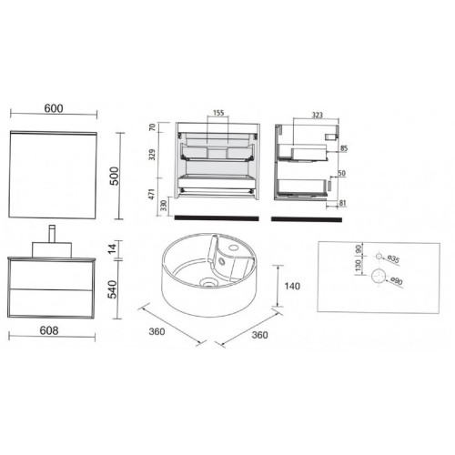Mobile bagno sospeso 60 cm in legno nero opaco con lavabo - Ophelia