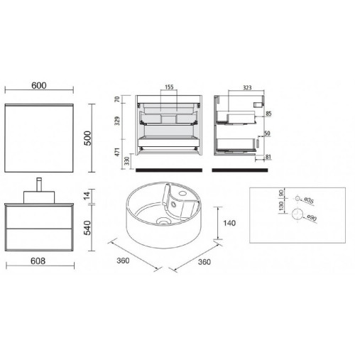 Mobile bagno sospeso 60 cm in legno nordick con lavabo - Ophelia
