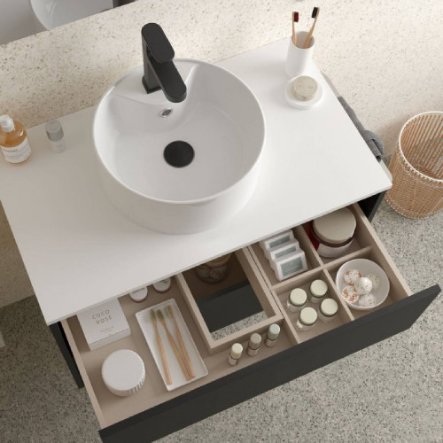 Mobile bagno sospeso 80 cm in legno nero opaco con lavabo - Ophelia