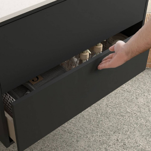 Mobile bagno sospeso 80 cm in legno nero opaco con lavabo - Ophelia