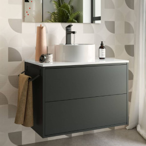 Mobile bagno sospeso 80 cm in legno nero opaco con lavabo - Ophelia 2