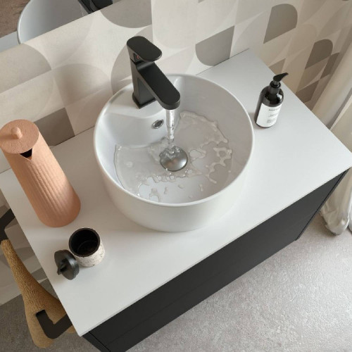 Mobile bagno sospeso 80 cm in legno nero opaco con lavabo - Ophelia