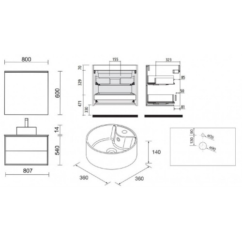 Mobile bagno sospeso 80 cm in legno nero opaco con lavabo - Ophelia