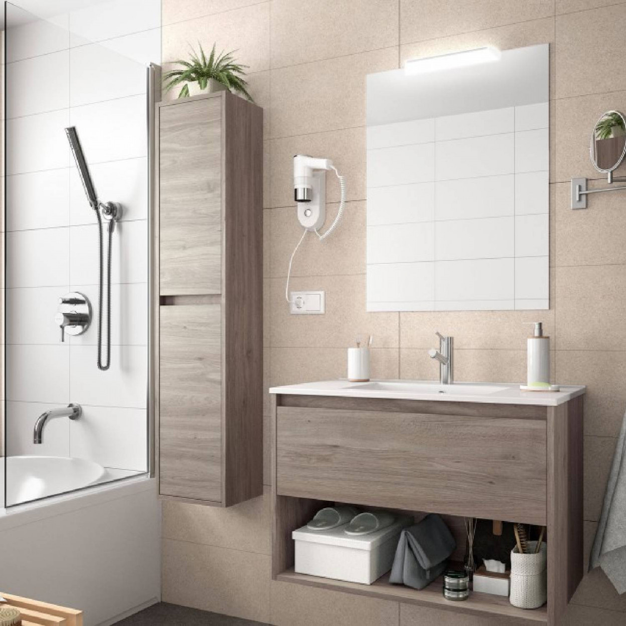 Mobile bagno sospeso 80 cm in legno rovere eternity con lavabo a incas