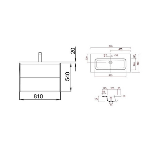 Mobile bagno sospeso 80 cm in legno rovere eternity con lavabo a incas
