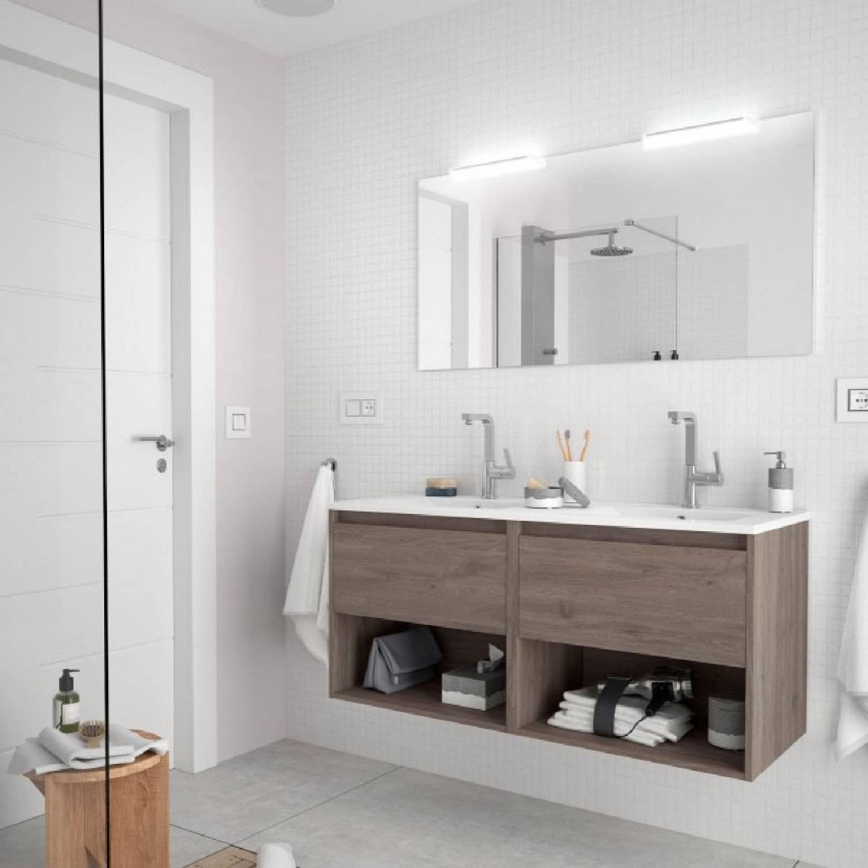 Mobile bagno sospeso 120 cm in legno rovere eternity con doppio lavabo