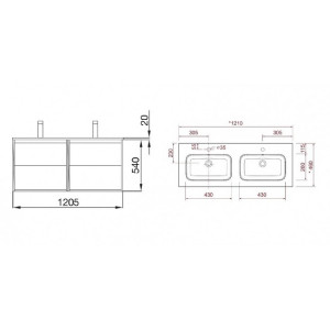 Mobile bagno sospeso 120 cm in legno rovere eternity con doppio lavabo 2