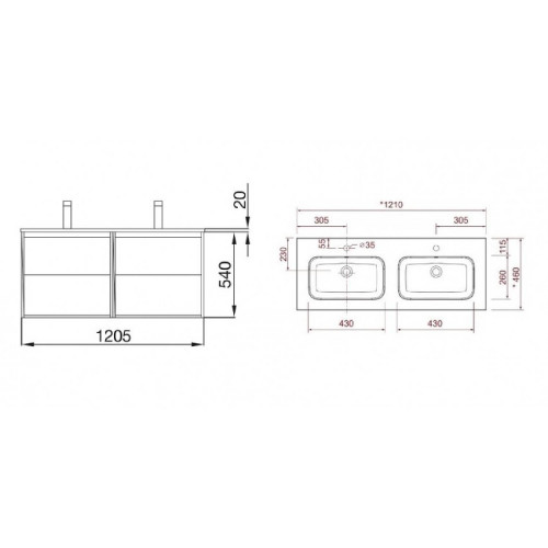 Mobile bagno sospeso 120 cm in legno rovere eternity con doppio lavabo