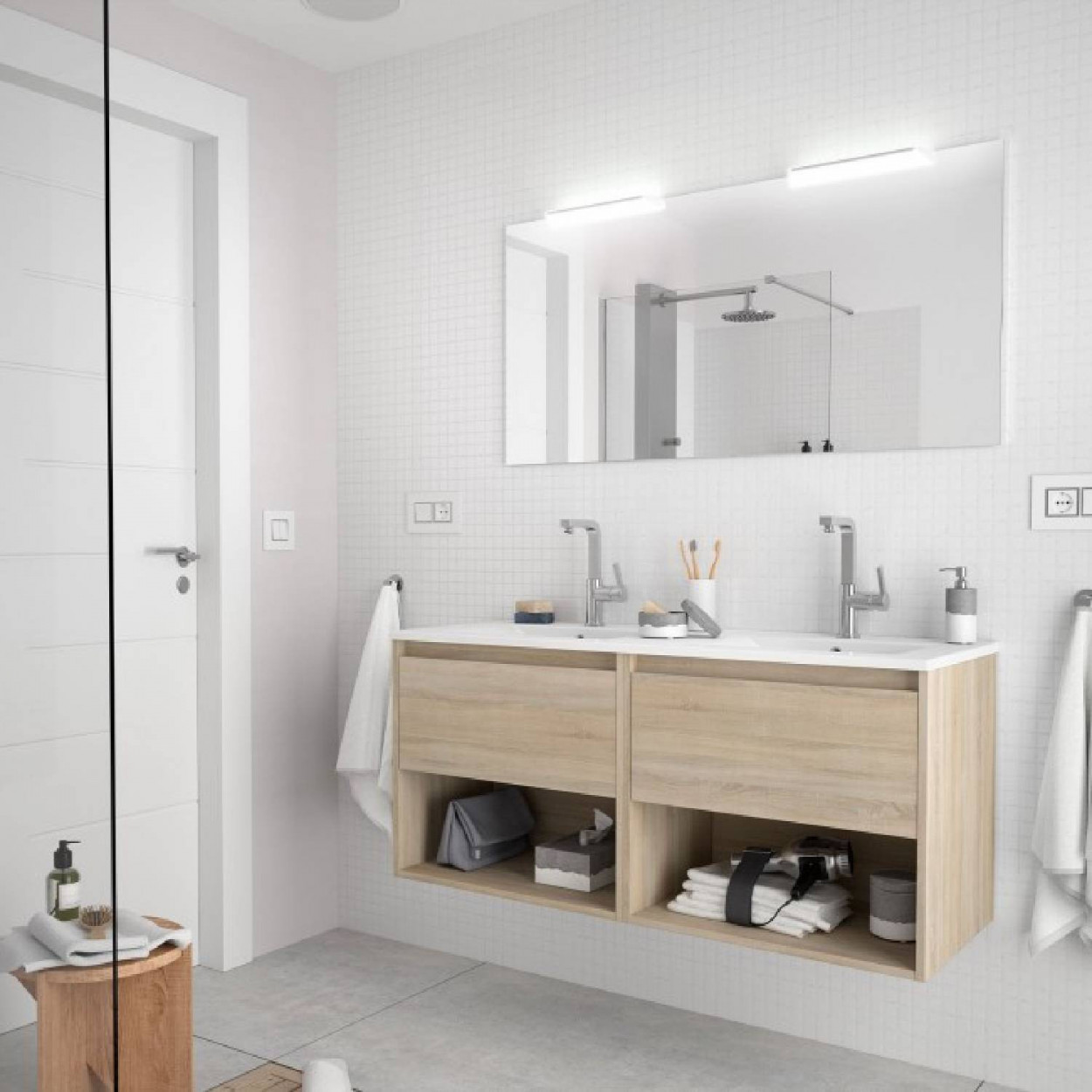 Mobile bagno sospeso 120 cm in legno rovere caledonia con doppio lavab