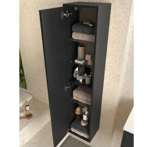 Colonna bagno sospesa 30x140 cm nero opaco con un’anta - Ophelia