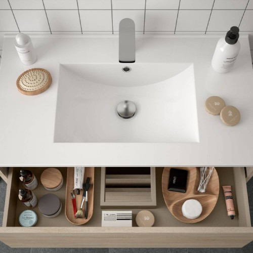 Mobile bagno sospeso 80 cm in legno rovere caledonia con lavabo a inca