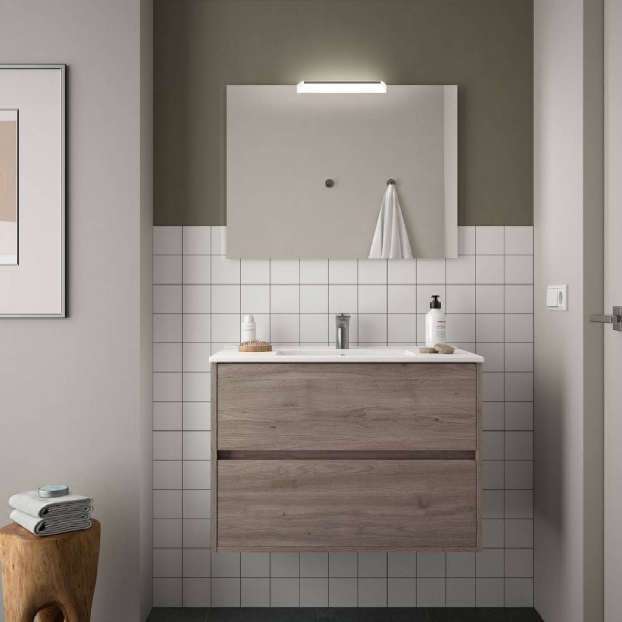 Mobile bagno sospeso 90 cm in legno rovere eternity con lavabo - Nordi