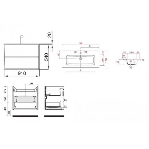 Mobile bagno sospeso 90 cm in legno rovere eternity con lavabo - Nordi