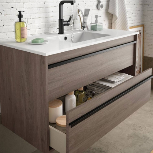 Mobile bagno sospeso 100 cm in legno rovere eternity con lavabo a inca