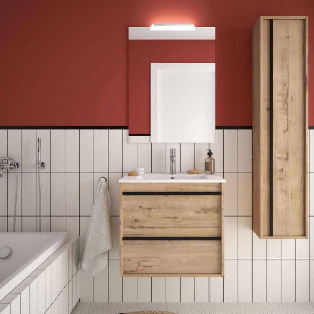 Mobile bagno sospeso 60 cm in legno rovere ostippo con lavabo a incass