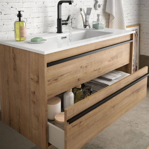 Mobile bagno sospeso 60 cm in legno rovere ostippo con lavabo a incass