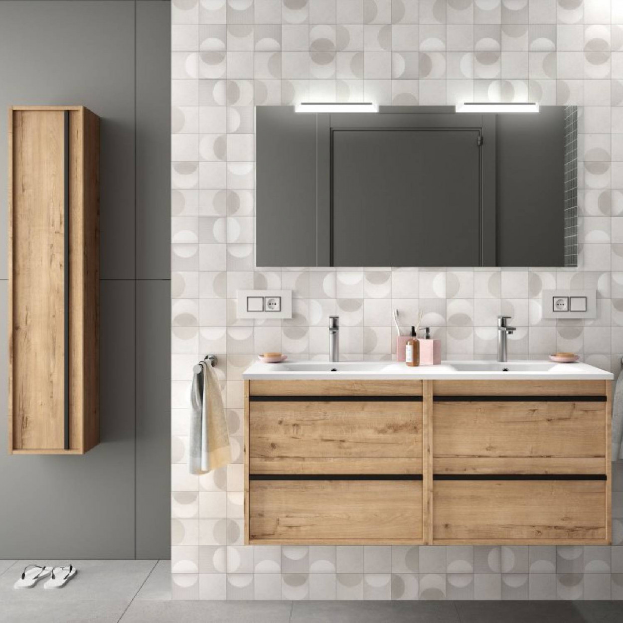 Mobile bagno sospeso 120 cm in legno rovere ostippo con lavabo a incas