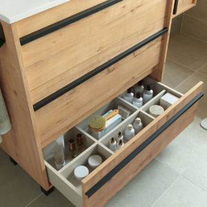 Mobile bagno a terra 60 cm in legno rovere ostippo con lavabo - Atelie 2