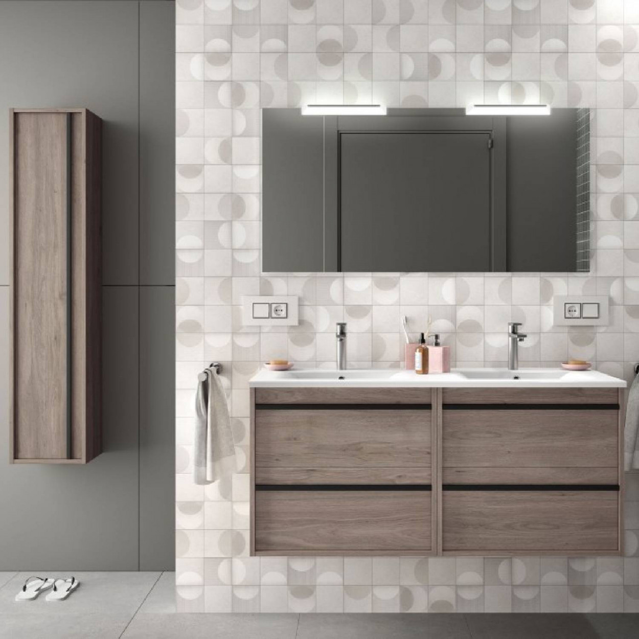 Mobile bagno sospeso 120 cm in legno rovere eternity con doppio lavabo