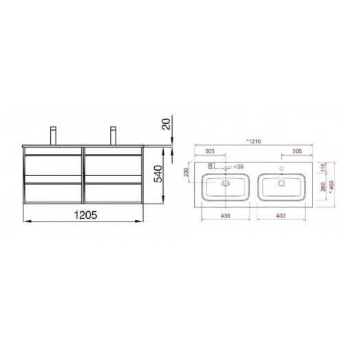 Mobile bagno sospeso 120 cm in legno rovere eternity con doppio lavabo