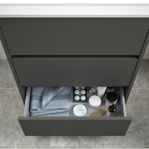 Mobile bagno a terra 60 cm in legno grigio opaco con lavabo - Armonia