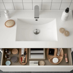 Mobile bagno sospeso 100 cm in legno bianco lucido con lavabo a incass 2