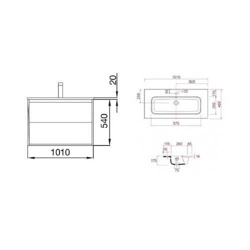 Mobile bagno sospeso 100 cm in legno rovere eternity con lavabo a inca