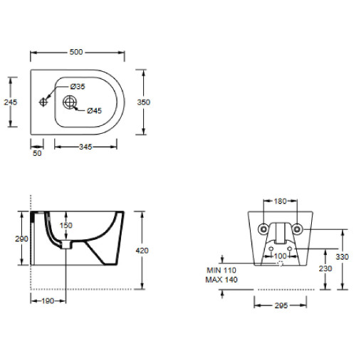 Bidet sospeso monoforo Form bianco lucido - Alice Ceramica