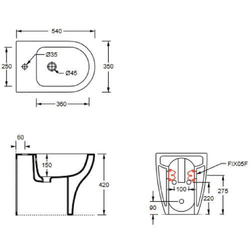 Bidet a terra filomuro Unica bianco lucido - Alice Ceramica