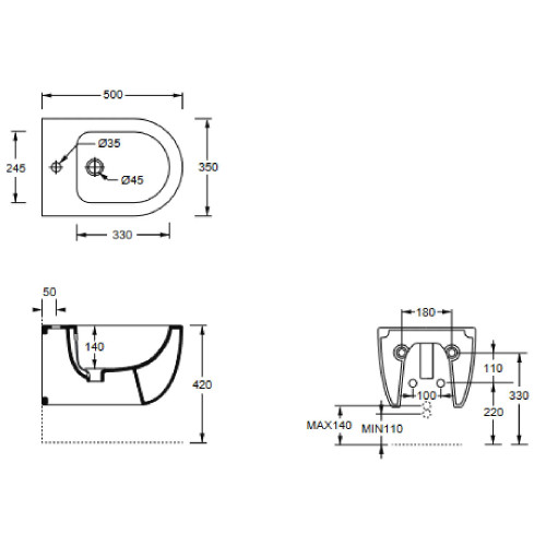 Bidet sospeso 50 cm Unica bianco lucido - Alice Ceramica