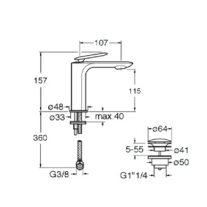 Miscelatore monocomando per lavabo con scarico Foil cromo - Cristina R 2