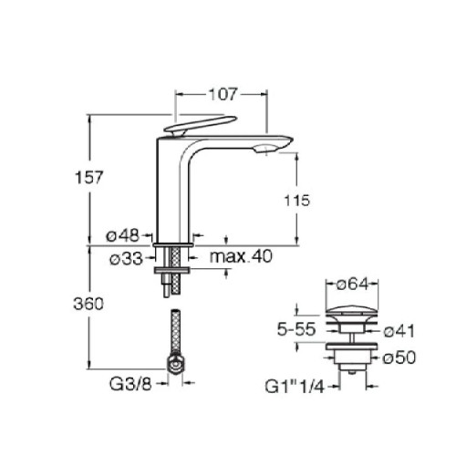 Miscelatore monocomando per lavabo con scarico Foil cromo - Cristina R