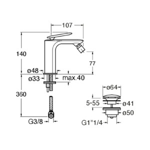 Miscelatore monocomando per bidet con scarico Foil cromo - Cristina Ru 2
