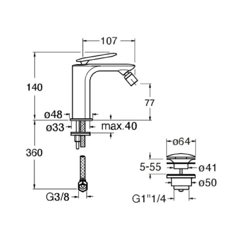 Miscelatore monocomando per bidet con scarico Foil cromo - Cristina Ru