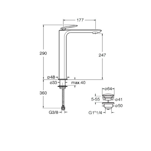 Miscelatore monocomando lavabo alto con scarico Foil cromo - Cristina