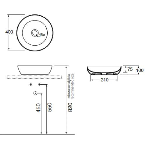 Lavabo da appoggio tondo Elegance Cicle 40x40 cm bianco lucido - Azzur