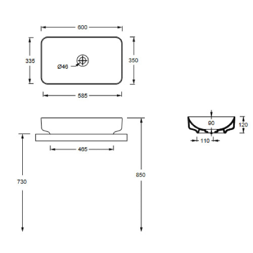 Lavabo da appoggio 60x35xh12 cm Form bianco lucido - Alice Ceramica