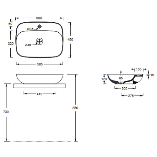 Lavabo da appoggio Form 60x45xh12 cm bianco lucido - Alice Ceramica