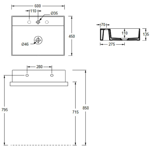 Lavabo sospeso 60x45xh13,5 cm Hide bianco lucido - Alice Ceramica